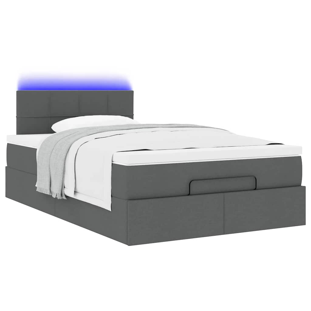 Ottoman bed met matras en LED's 120x190 cm stof donkergrijs