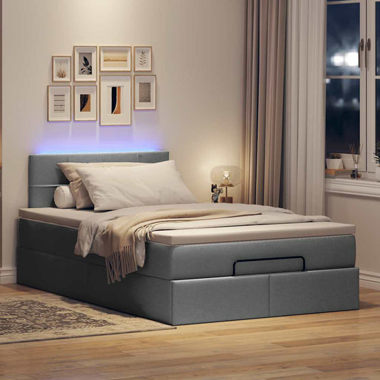 Ottoman bed met matras en LED's 120x190 cm stof donkergrijs