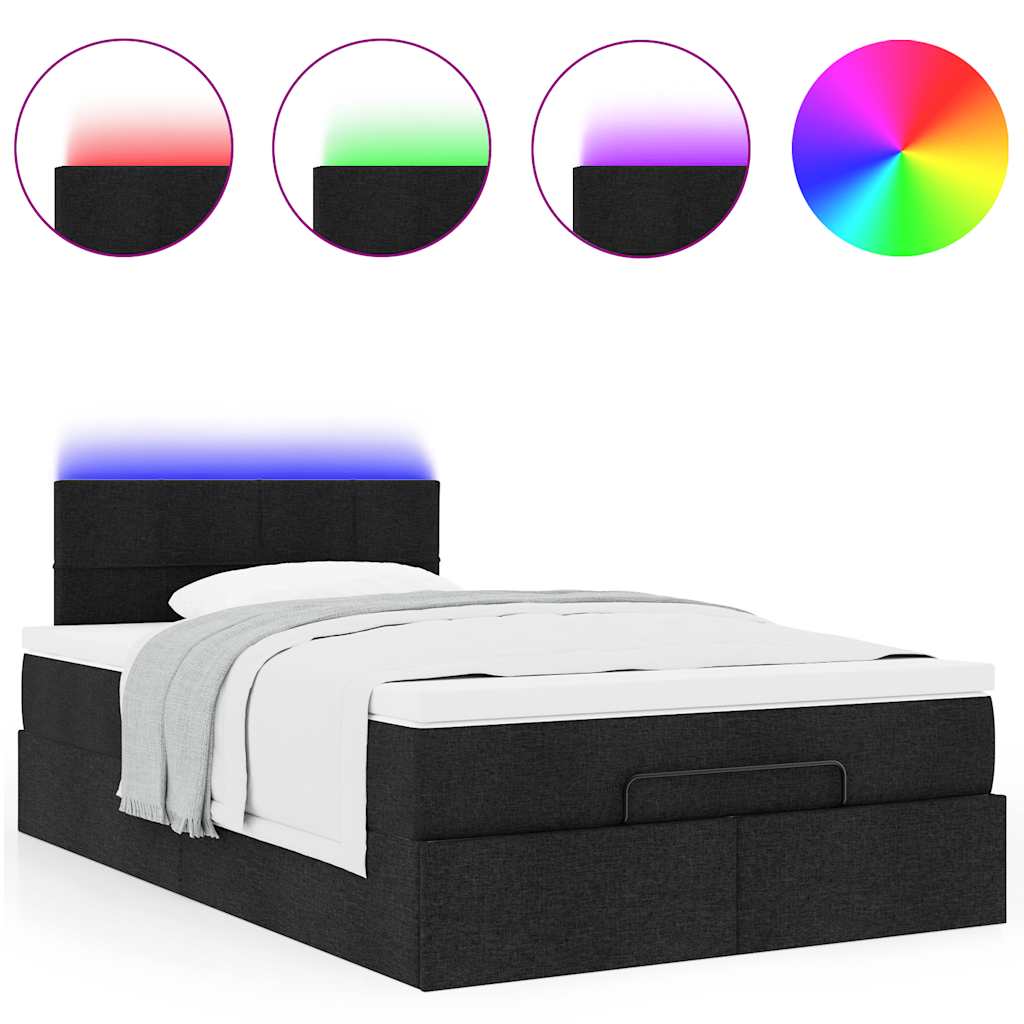 Ottoman bed met matras en LED's 120x190 cm stof zwart