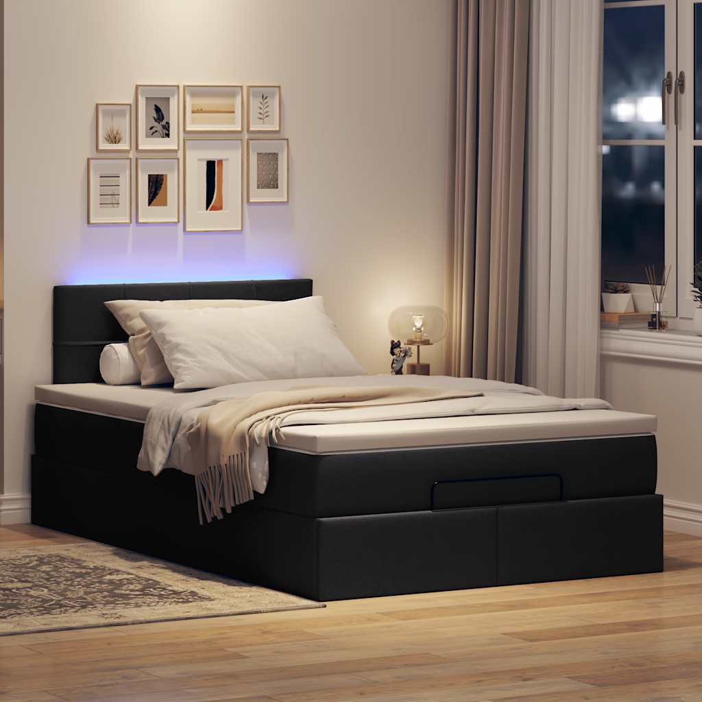 Ottoman bed met matras en LED's 120x190 cm stof zwart