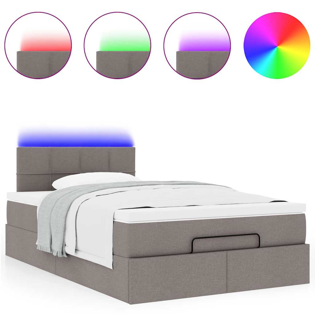 Ottoman bed met matras en LED's 120x190 cm stof taupe