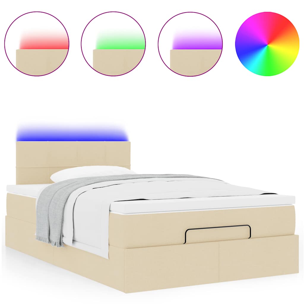 Ottoman bed met matras en LED's 120x190cm stof crèmekleurig