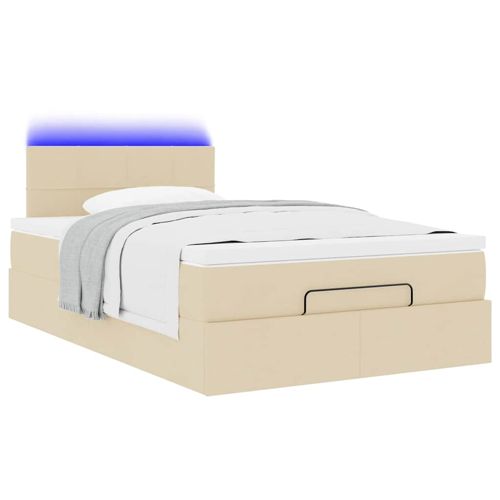 Ottoman bed met matras en LED's 120x190cm stof crèmekleurig