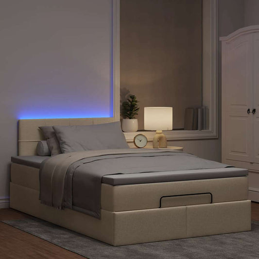 Ottoman bed met matras en LED's 120x190cm stof crèmekleurig