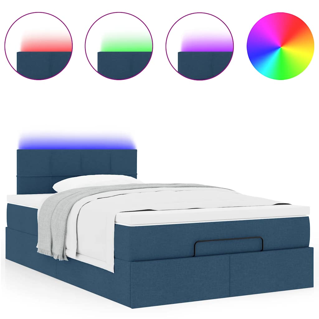 Ottoman bed met matras en LED's 120x190 cm stof blauw