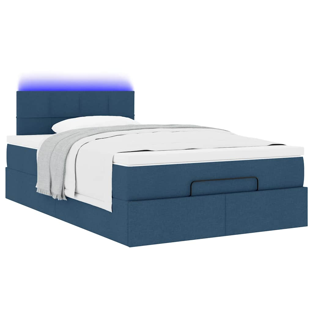 Ottoman bed met matras en LED's 120x190 cm stof blauw