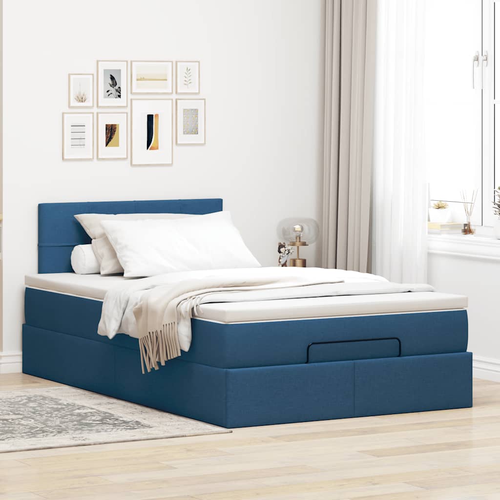 Ottoman bed met matras en LED's 120x190 cm stof blauw