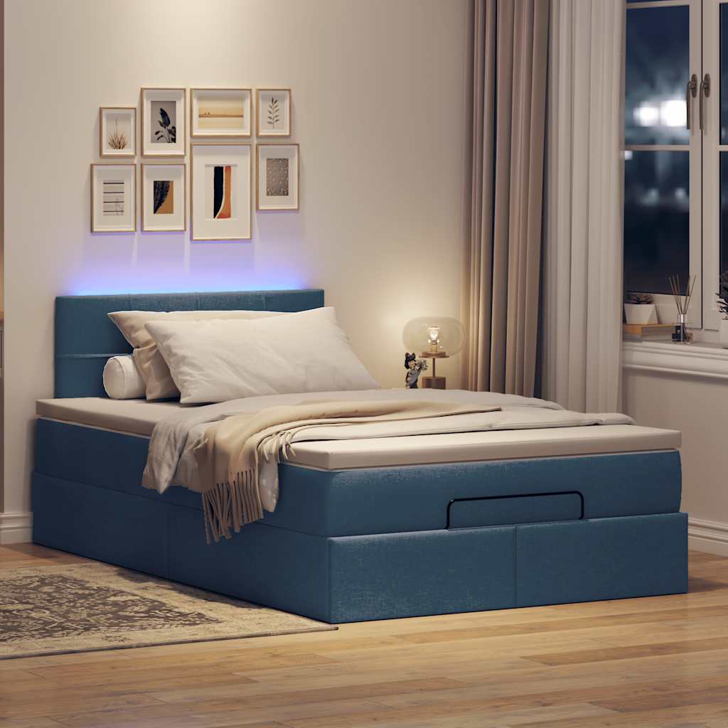 Ottoman bed met matras en LED's 120x190 cm stof blauw