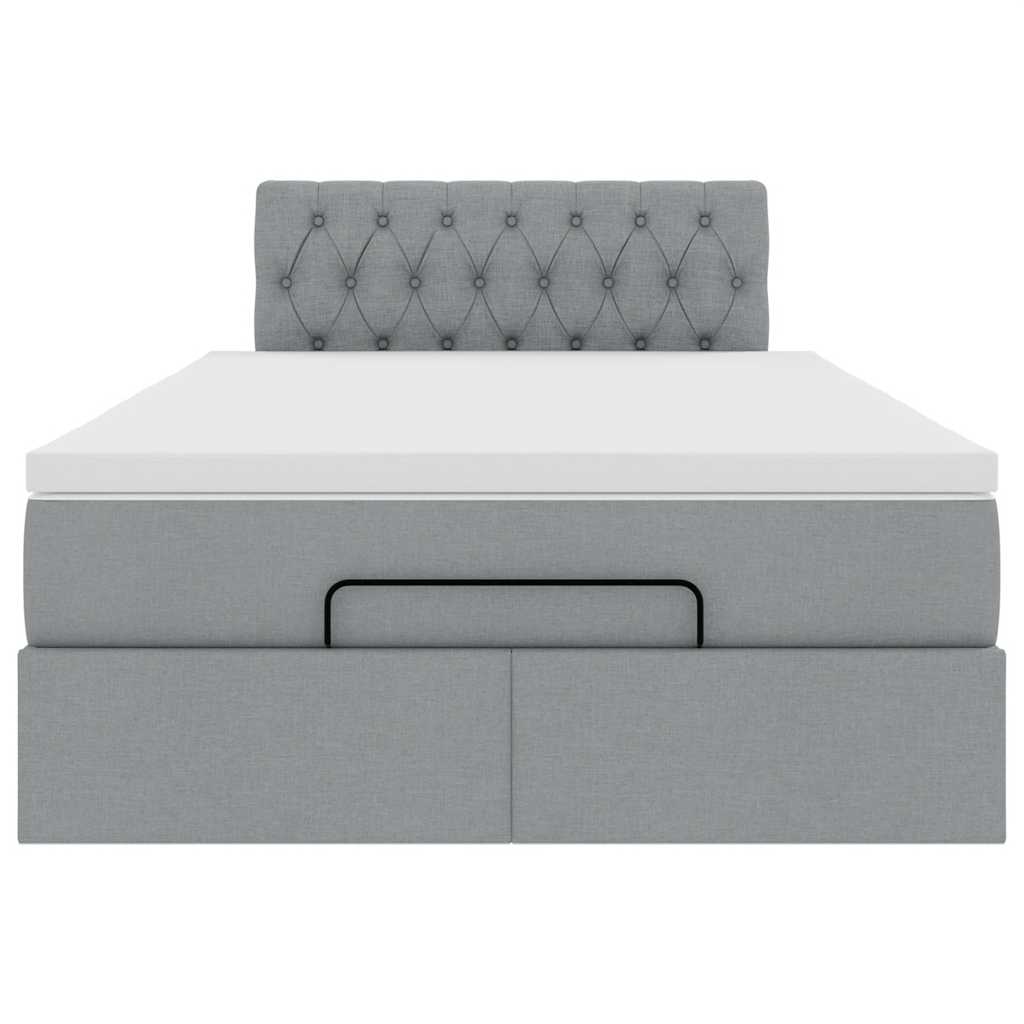 Ottoman bed met matras en LED's 120x190 cm stof lichtgrijs