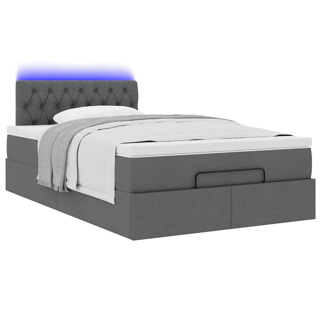 Ottoman bed met matras en LED's 120x190 cm stof donkergrijs