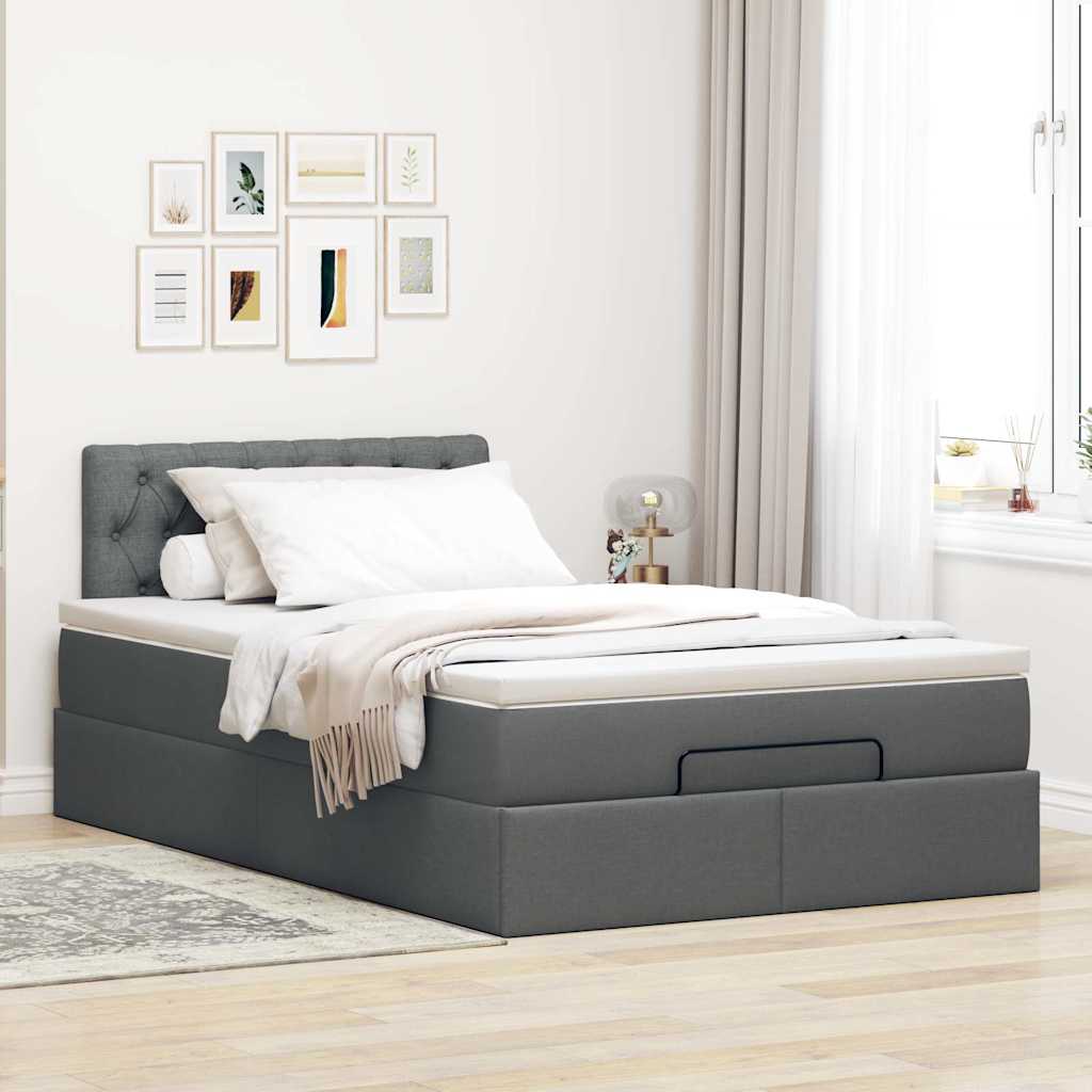 Ottoman bed met matras en LED's 120x190 cm stof donkergrijs