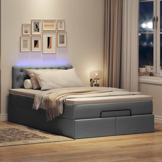 Ottoman bed met matras en LED's 120x190 cm stof donkergrijs