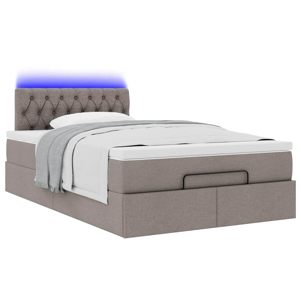 Ottoman bed met matras en LED's 120x190 cm stof taupe