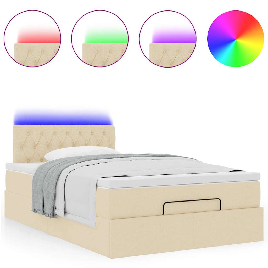 Ottoman bed met matras en LED's 120x190cm stof crèmekleurig