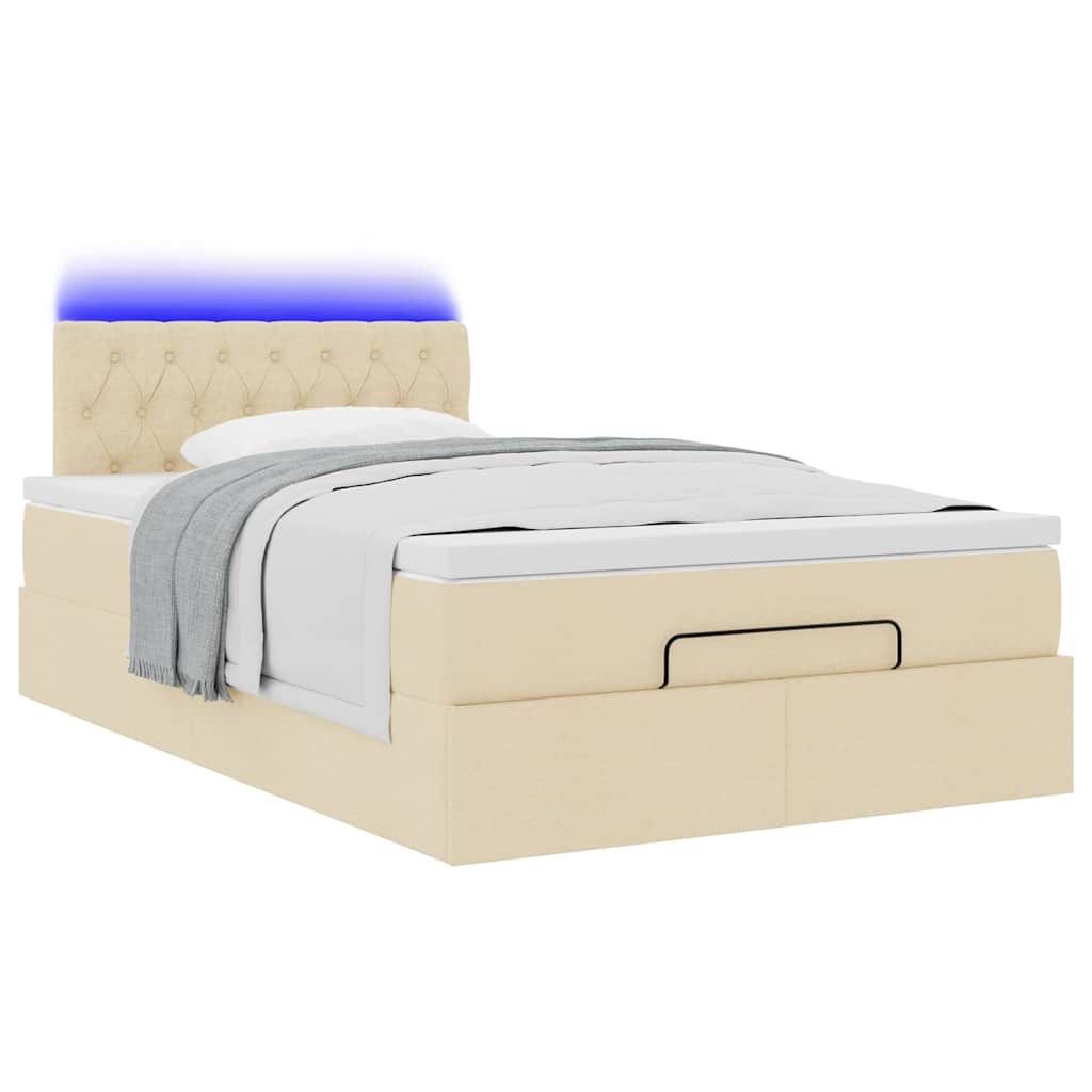 Ottoman bed met matras en LED's 120x190cm stof crèmekleurig