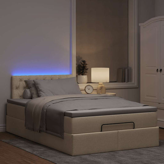 Ottoman bed met matras en LED's 120x190cm stof crèmekleurig