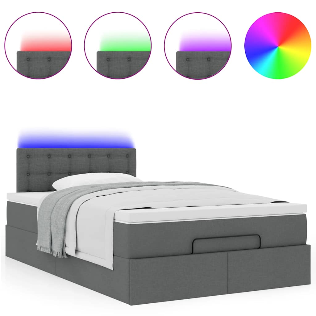 Ottoman bed met matras en LED's 120x190 cm stof donkergrijs