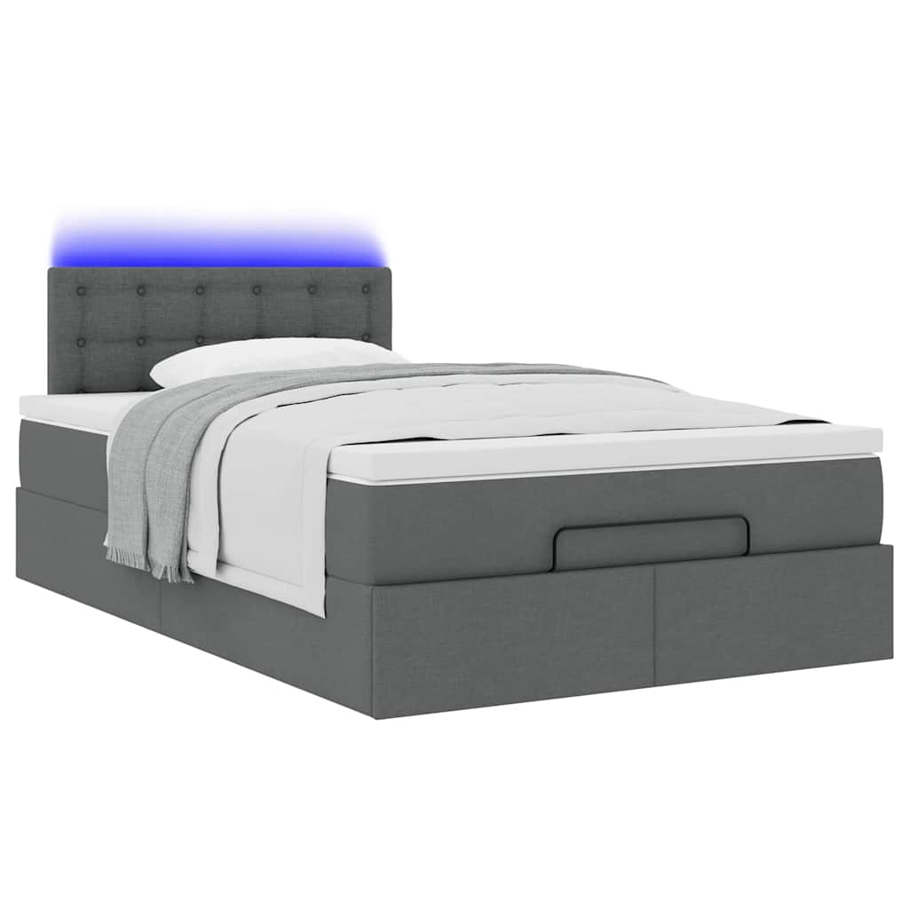 Ottoman bed met matras en LED's 120x190 cm stof donkergrijs