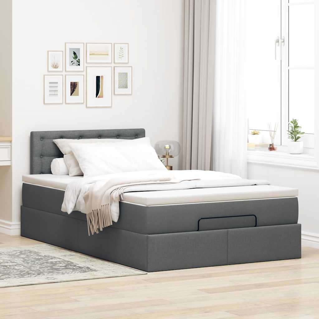 Ottoman bed met matras en LED's 120x190 cm stof donkergrijs