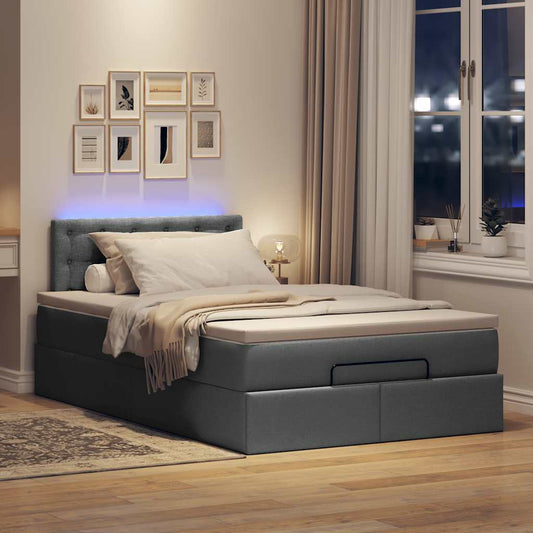 Ottoman bed met matras en LED's 120x190 cm stof donkergrijs