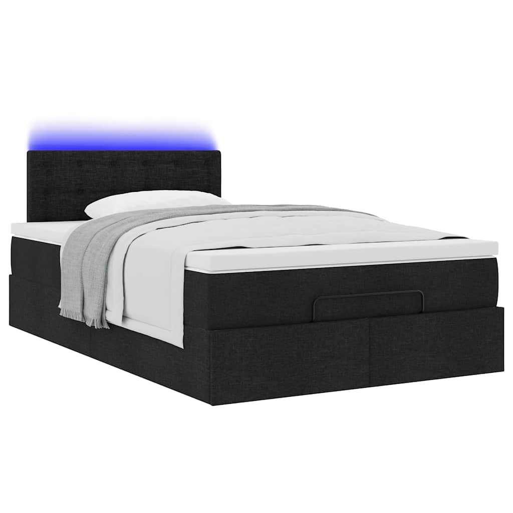 Ottoman bed met matras en LED's 120x190 cm stof zwart