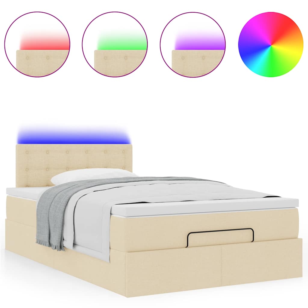 Ottoman bed met matras en LED's 120x190cm stof crèmekleurig