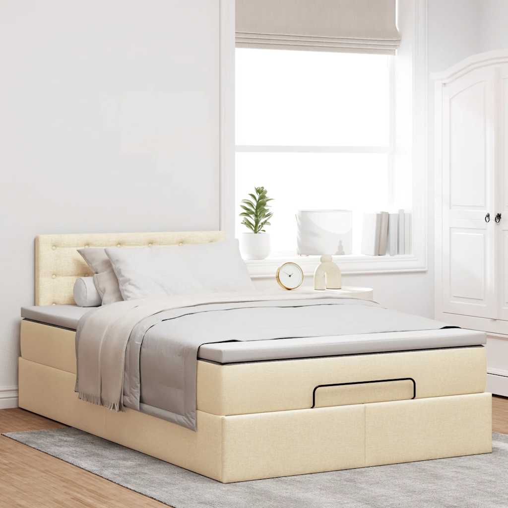 Ottoman bed met matras en LED's 120x190cm stof crèmekleurig