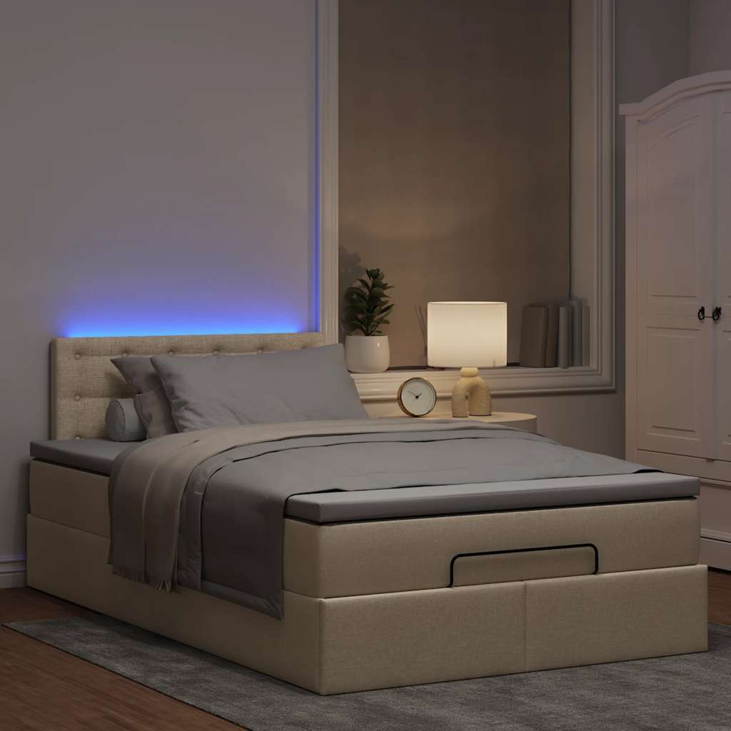 Ottoman bed met matras en LED's 120x190cm stof crèmekleurig