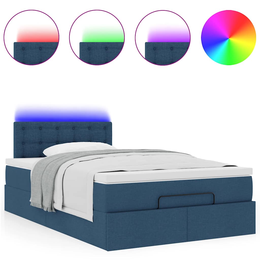 Ottoman bed met matras en LED's 120x190 cm stof blauw