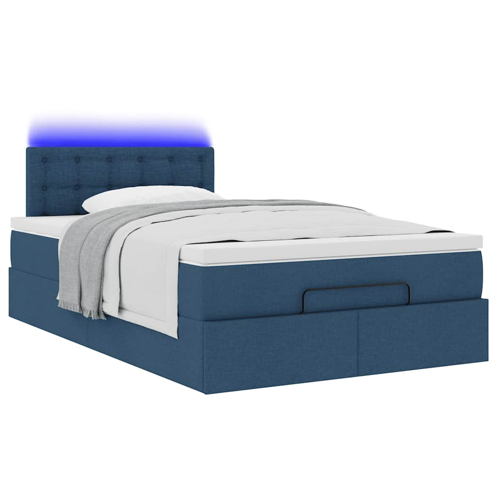 Ottoman bed met matras en LED's 120x190 cm stof blauw