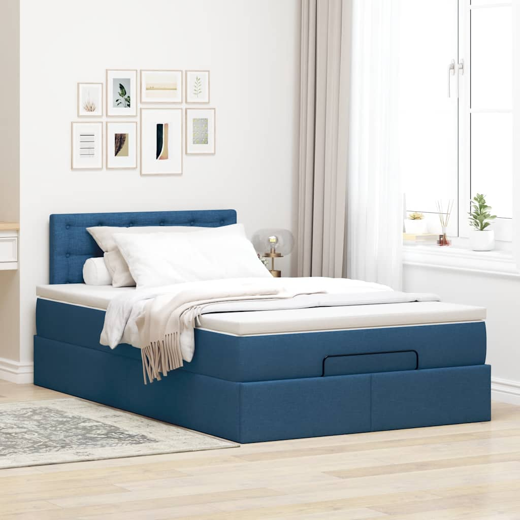 Ottoman bed met matras en LED's 120x190 cm stof blauw