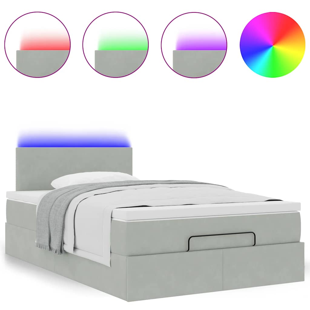 Ottoman bed met matras en LED's 120x190 cm fluweel lichtgrijs