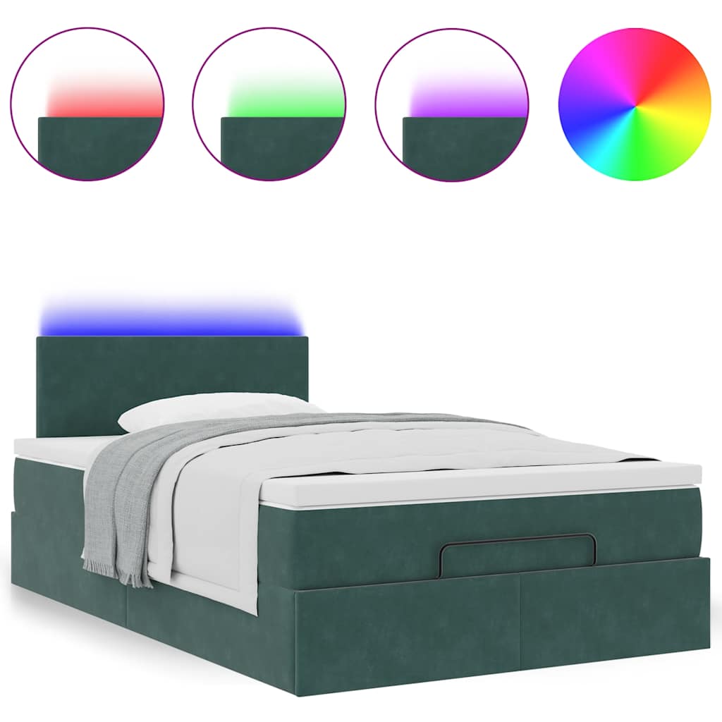 Ottoman bed met matras en LED's 120x190 cm fluweel donkergroen