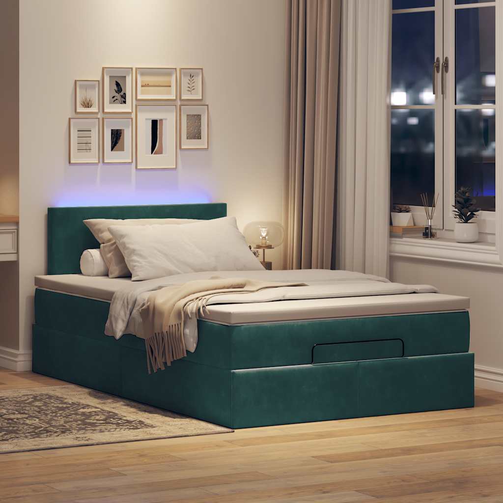 Ottoman bed met matras en LED's 120x190 cm fluweel donkergroen