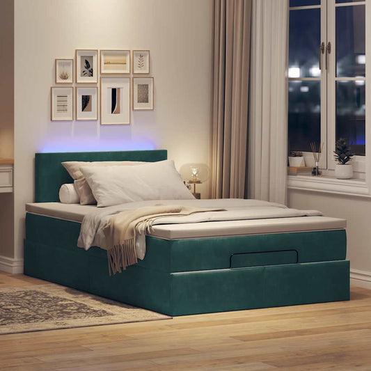 Ottoman bed met matras en LED's 120x190 cm fluweel donkergroen