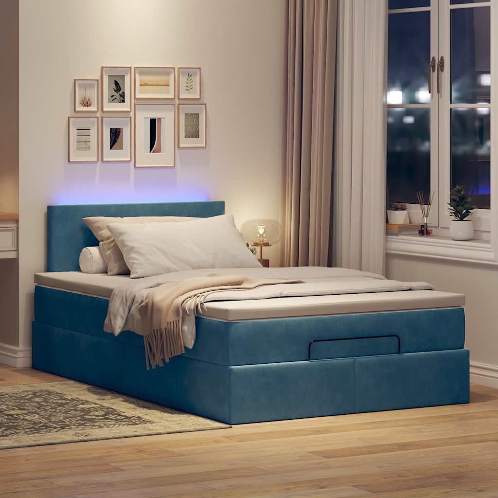 Ottoman bed met matras en LED's 120x190 cm fluweel donkerblauw