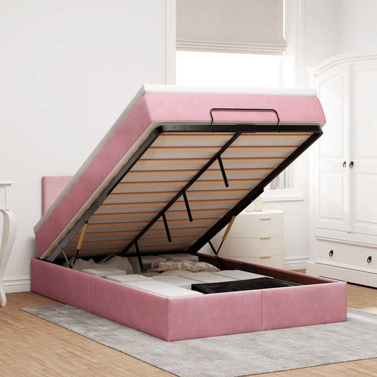 Ottoman bed met matras en LED's 120x190 cm fluweel roze