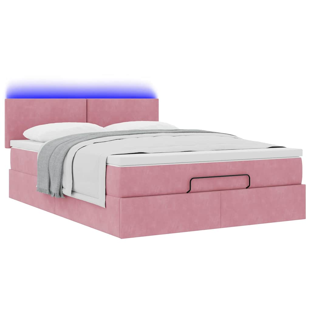 Ottoman bed met matras en LED's 140x200cm fluweel roze