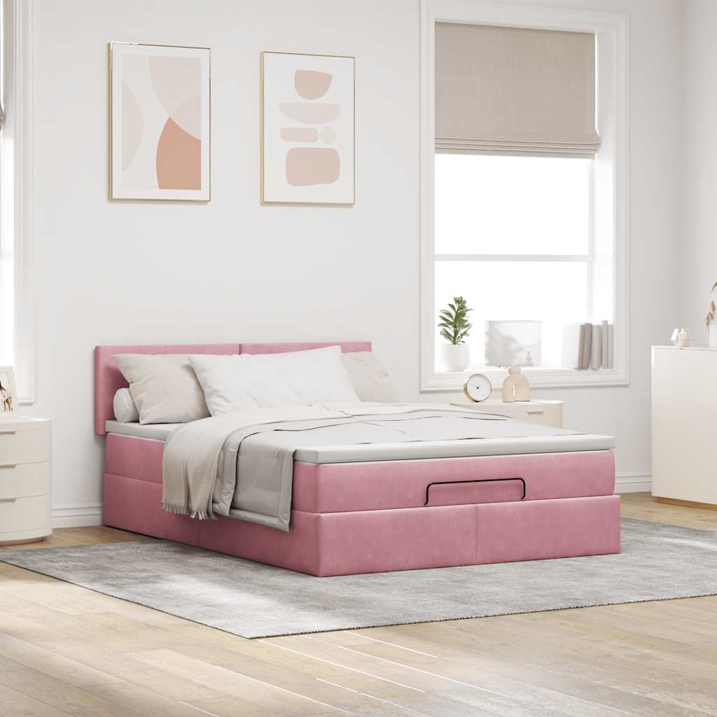 Ottoman bed met matras en LED's 140x200cm fluweel roze