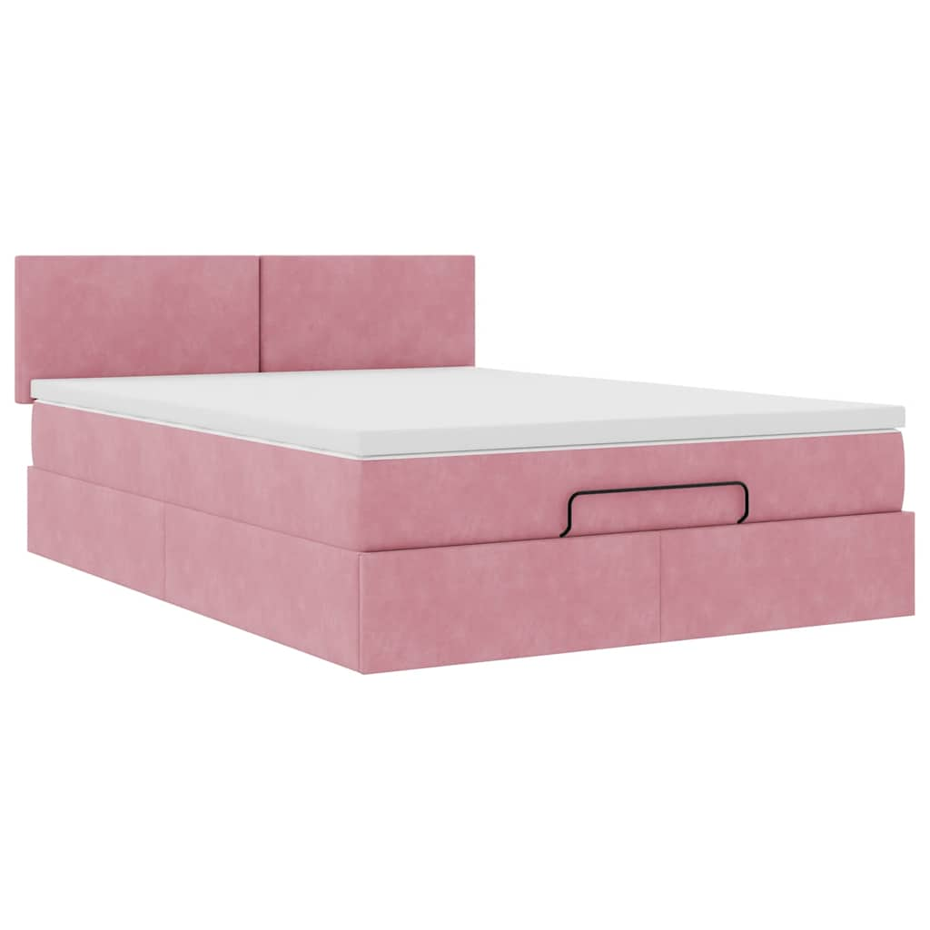 Ottoman bed met matras en LED's 140x200cm fluweel roze