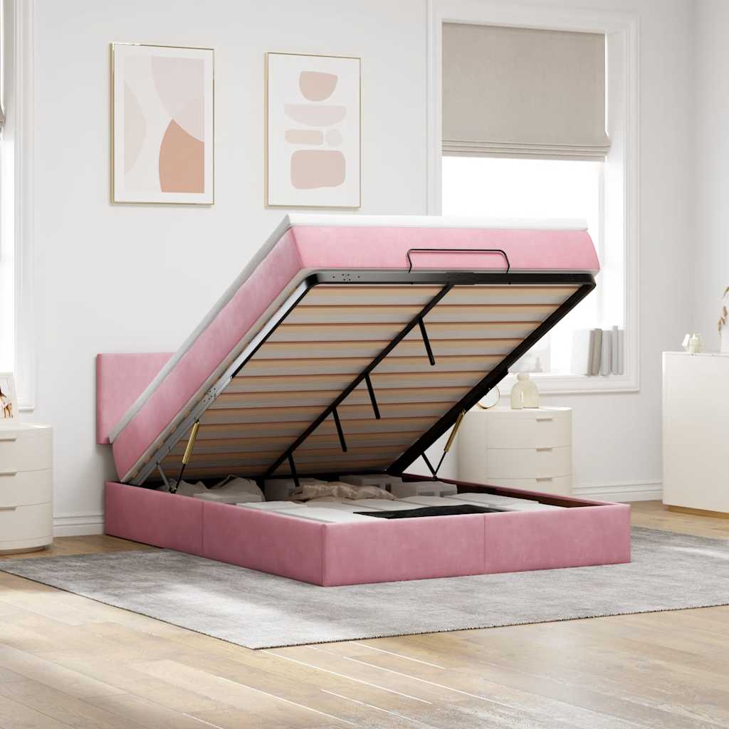 Ottoman bed met matras en LED's 140x200cm fluweel roze