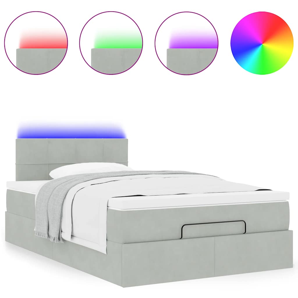 Ottoman bed met matras en LED's 120x190 cm fluweel lichtgrijs