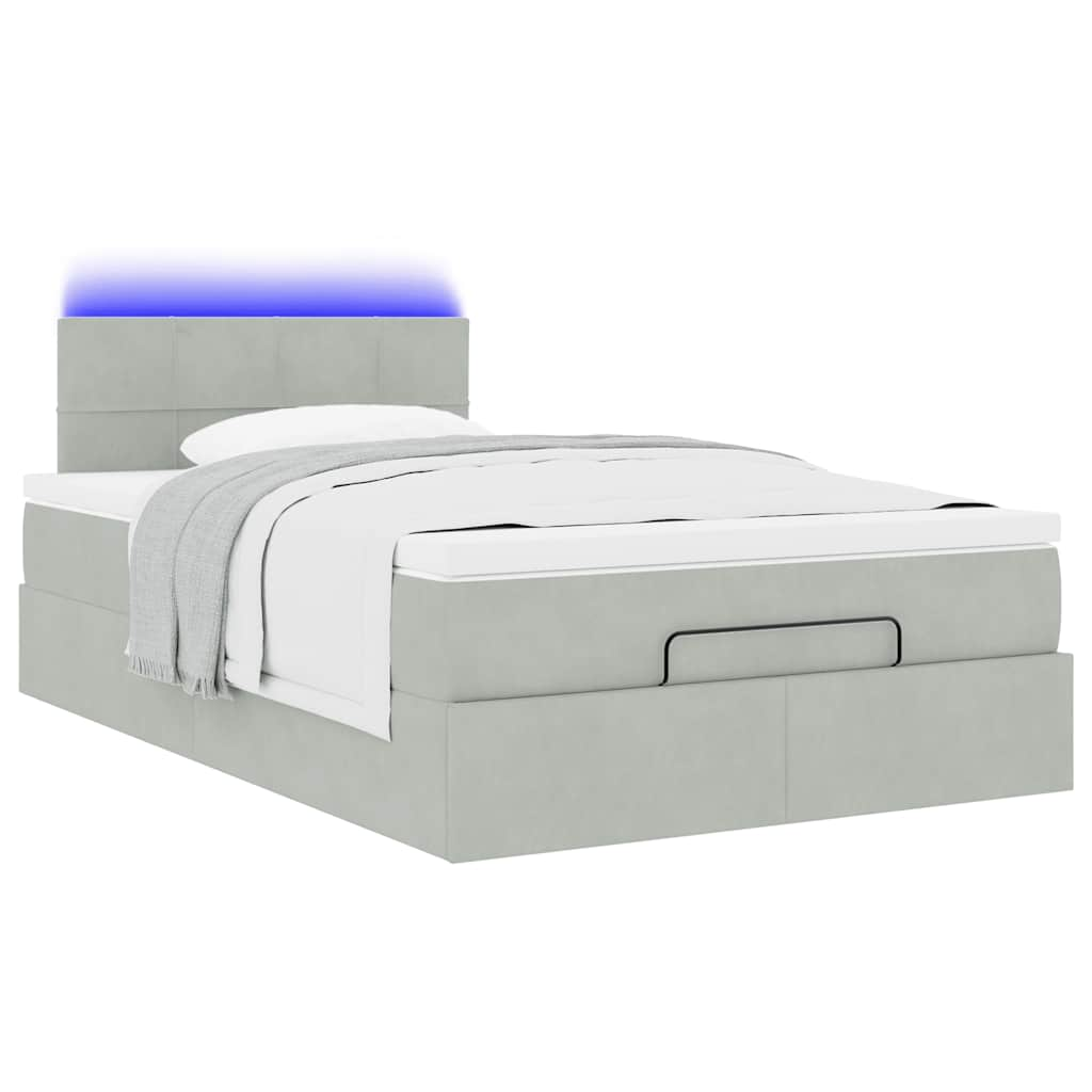 Ottoman bed met matras en LED's 120x190 cm fluweel lichtgrijs