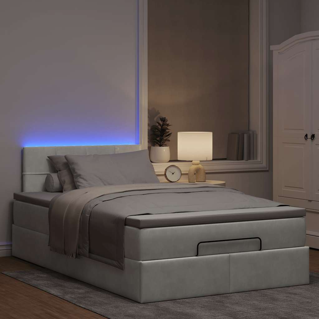 Ottoman bed met matras en LED's 120x190 cm fluweel lichtgrijs