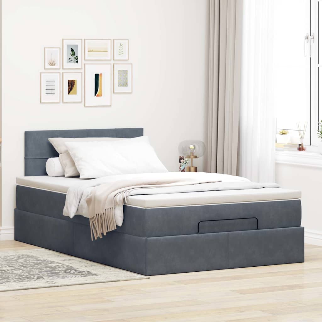 Ottoman bed met matras en LED's 120x190 cm fluweel donkergrijs