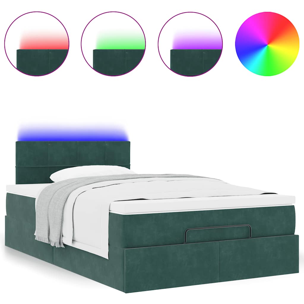 Ottoman bed met matras en LED's 120x190 cm fluweel donkergroen