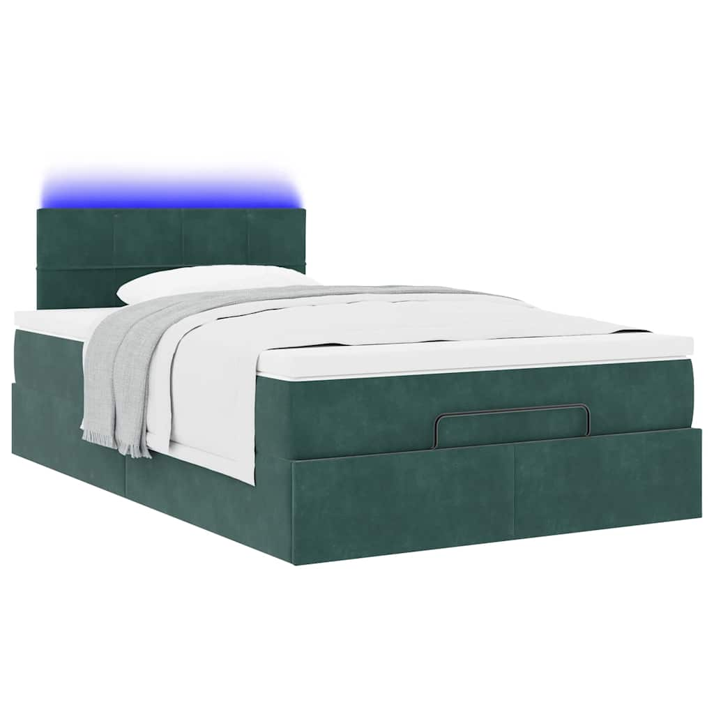 Ottoman bed met matras en LED's 120x190 cm fluweel donkergroen