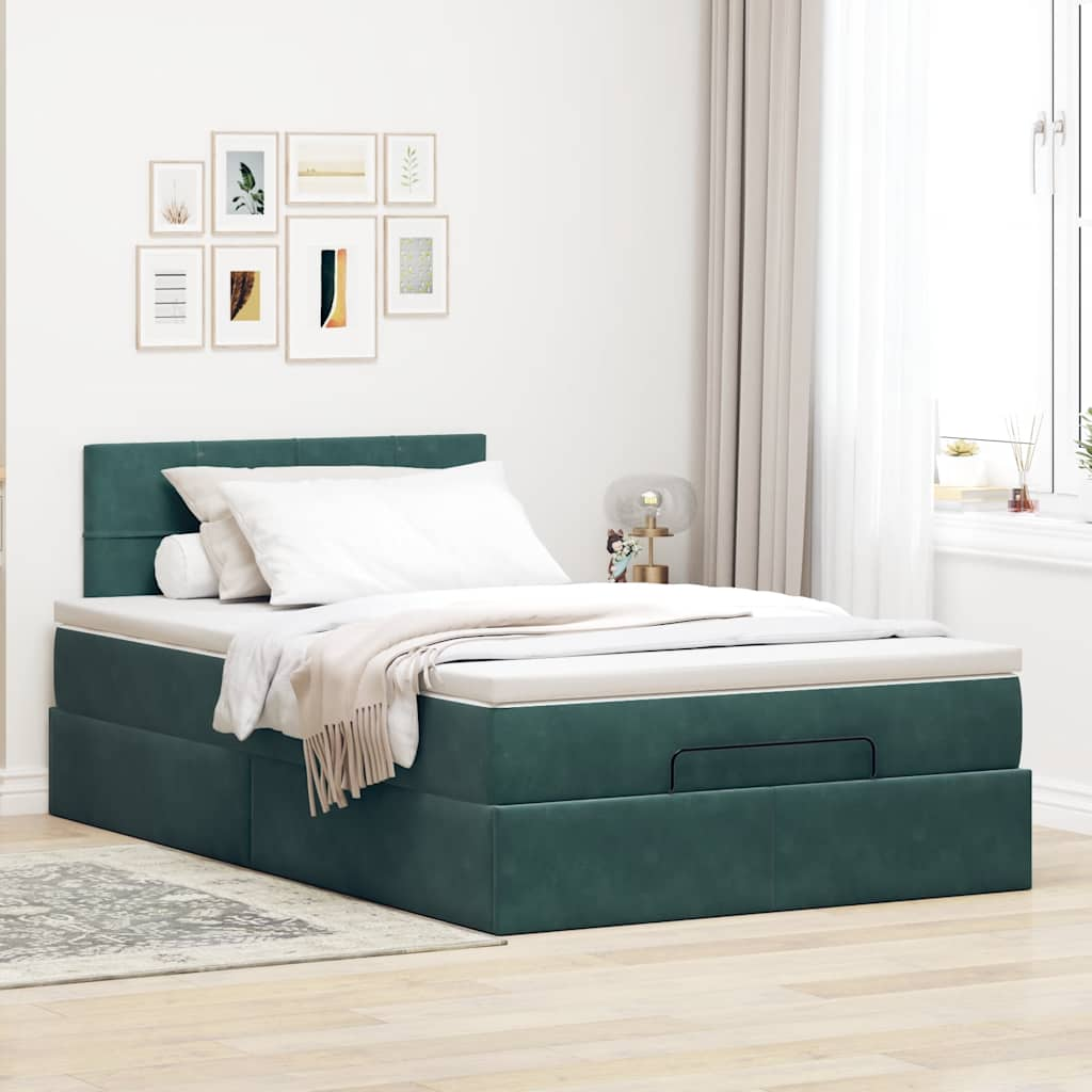 Ottoman bed met matras en LED's 120x190 cm fluweel donkergroen