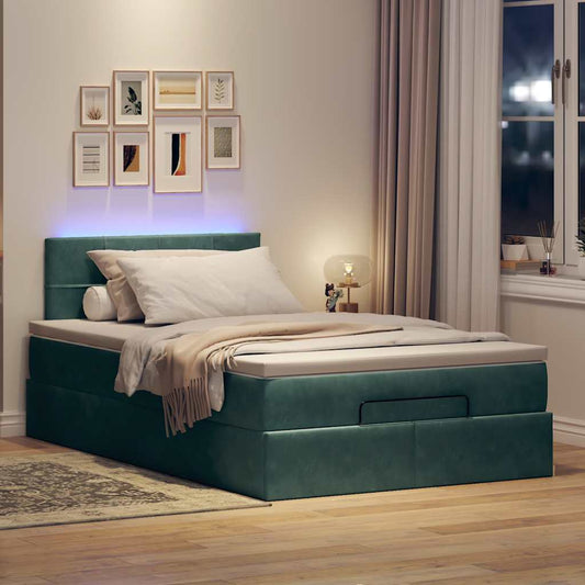 Ottoman bed met matras en LED's 120x190 cm fluweel donkergroen