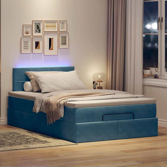 Ottoman bed met matras en LED's 120x190 cm fluweel donkerblauw